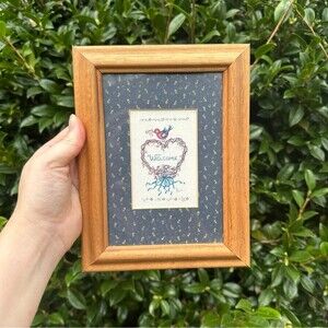 Framed Folk Art Cottagecore Wall Hanging Art "Welcome Home" Bird Heart Wooden